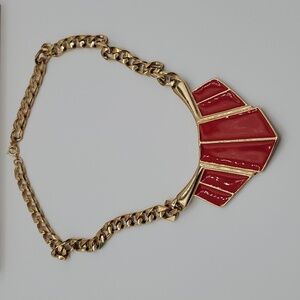 Vintage Trifari Gold and Red Enamel Necklace